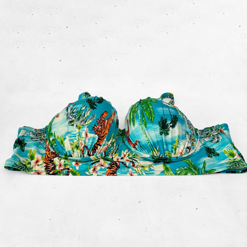 Torrid Retro Underwire Ruched Bikini Top Tiger Tropic Plus Size 4X DD/F‎ Pinup - Picture 4 of 9